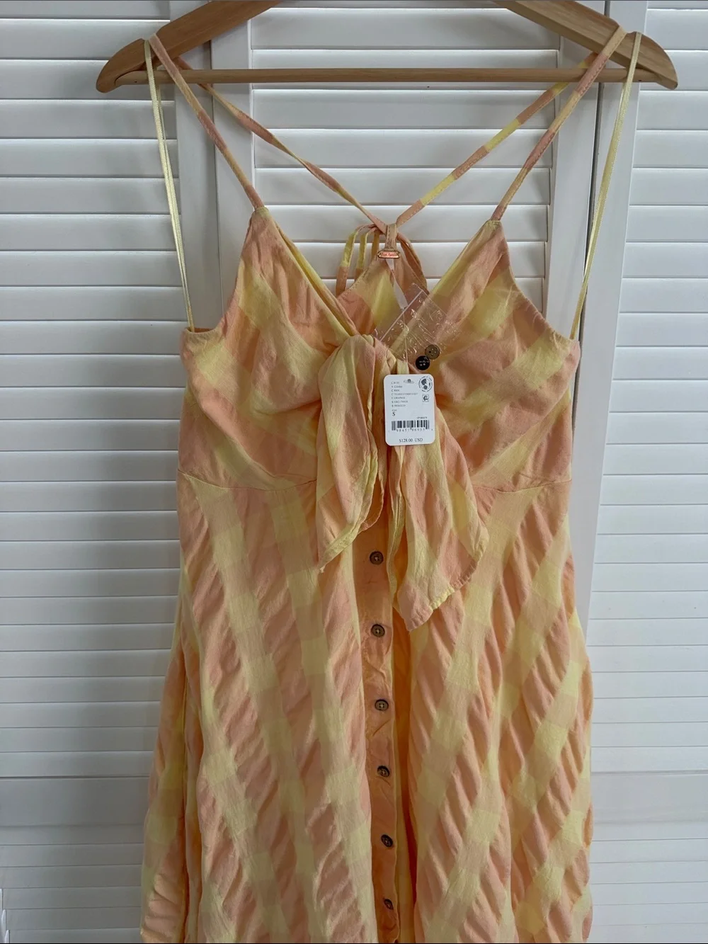 Free People Peach and Yellow Striped Tie-Back Maxi Dress